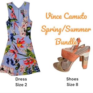 Vince Camuto Blue Floral Dress size 2 w Braided Leather Platform Sandals size 8